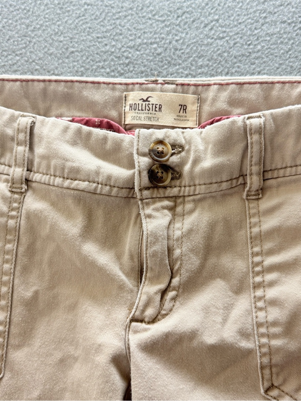 Hollister Beige High-Waist Shorts with Pink Trim
